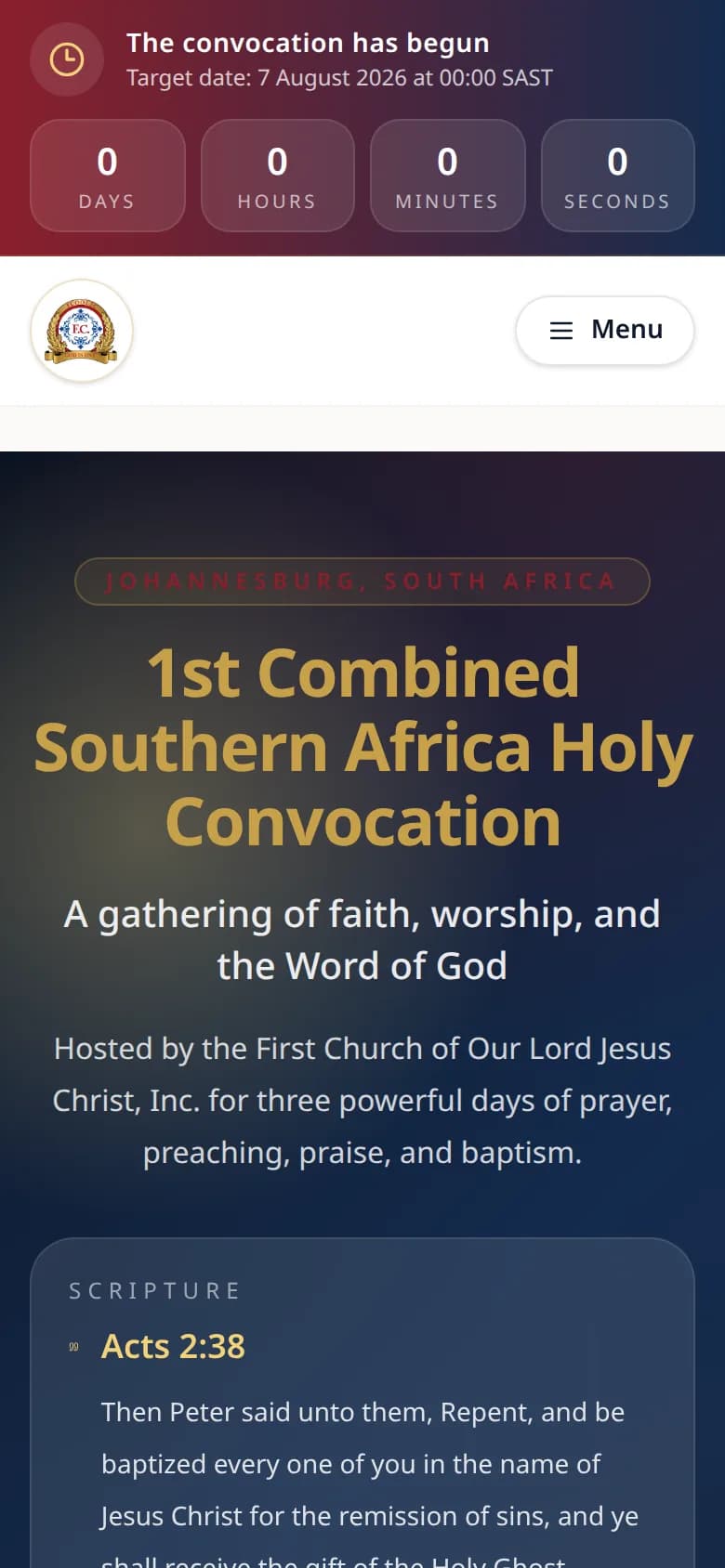 Mobile homepage with the countdown above the hero