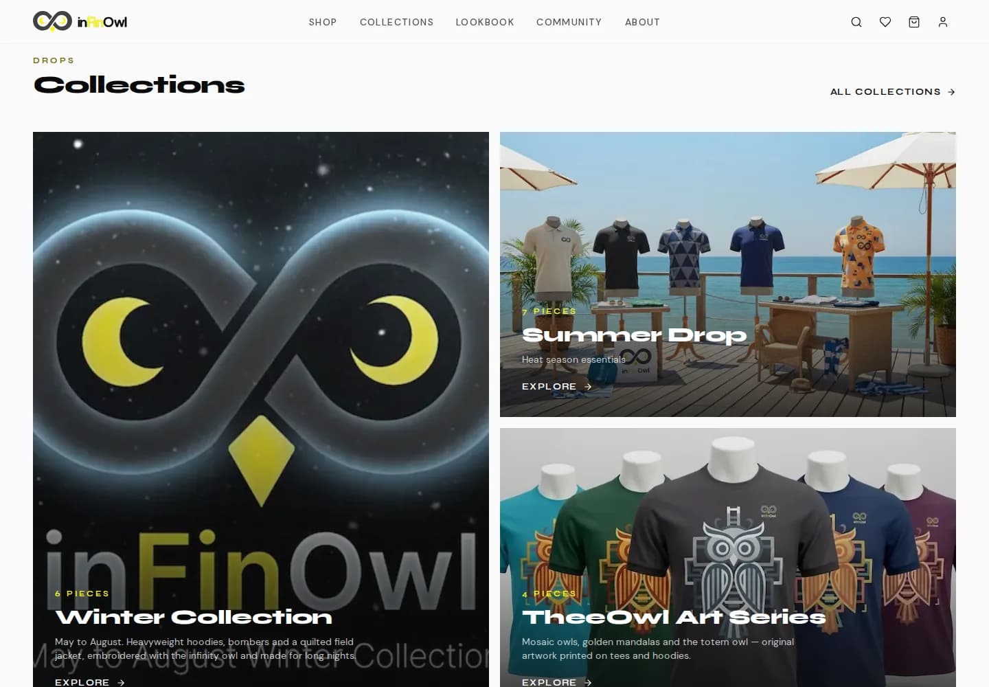 Winter Collection, Summer Drop and TheeOwl Art Series banners