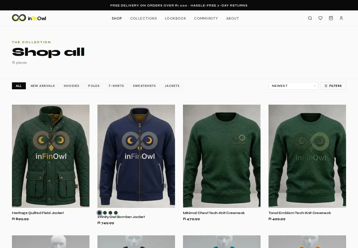 Shop all, with category tabs, sorting and filters