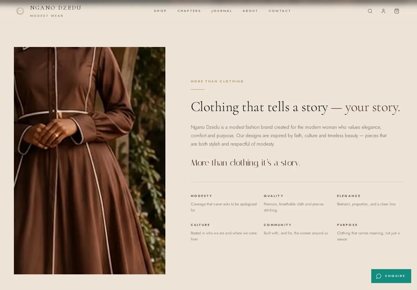 Brand story, with the values behind the label