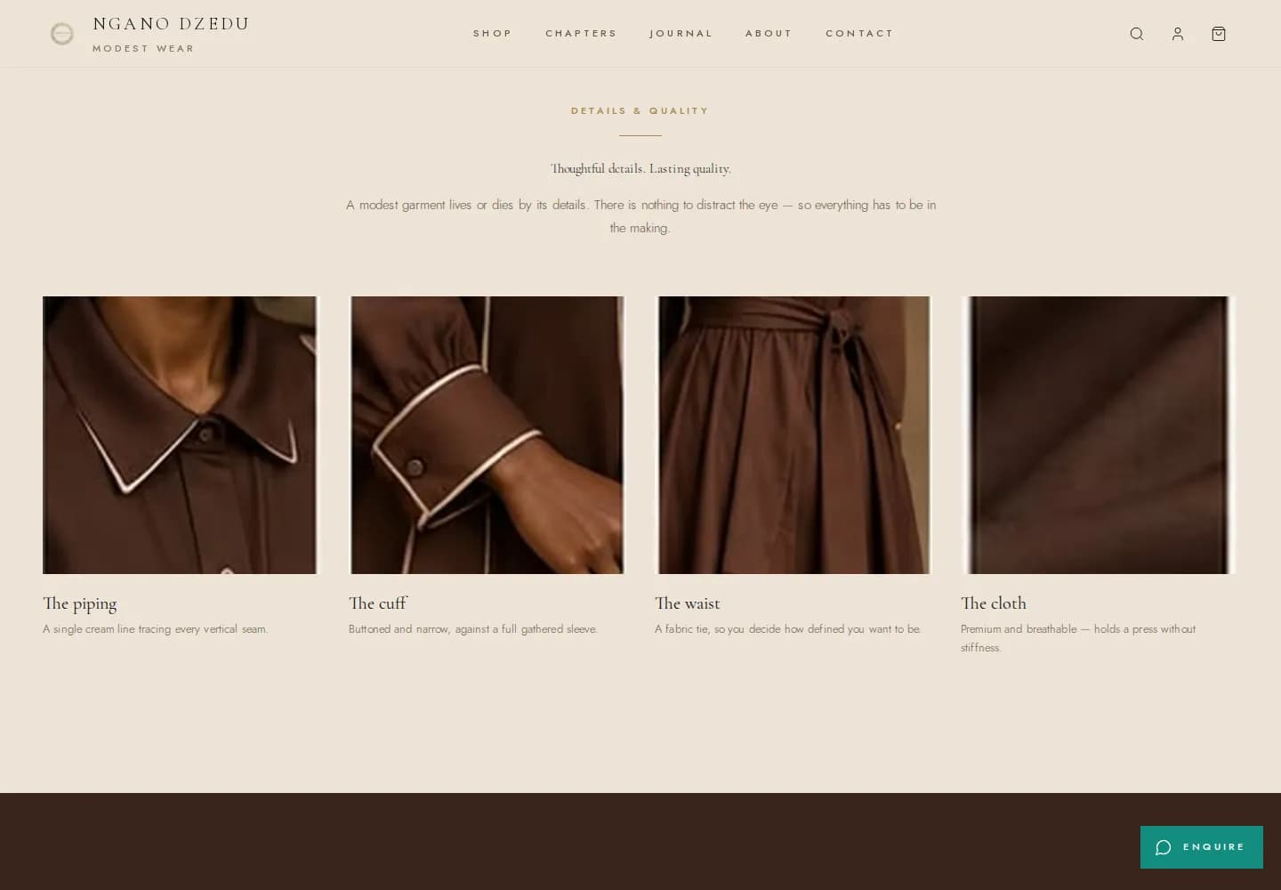 Details and quality: the piping, cuff, waist and cloth