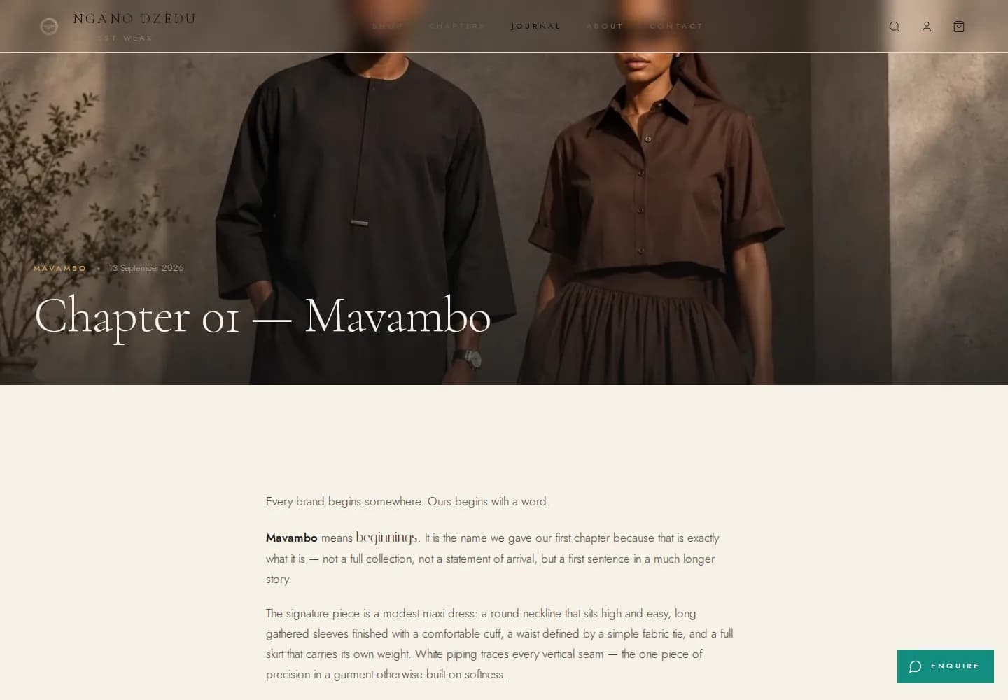 Journal article introducing Chapter 01, Mavambo
