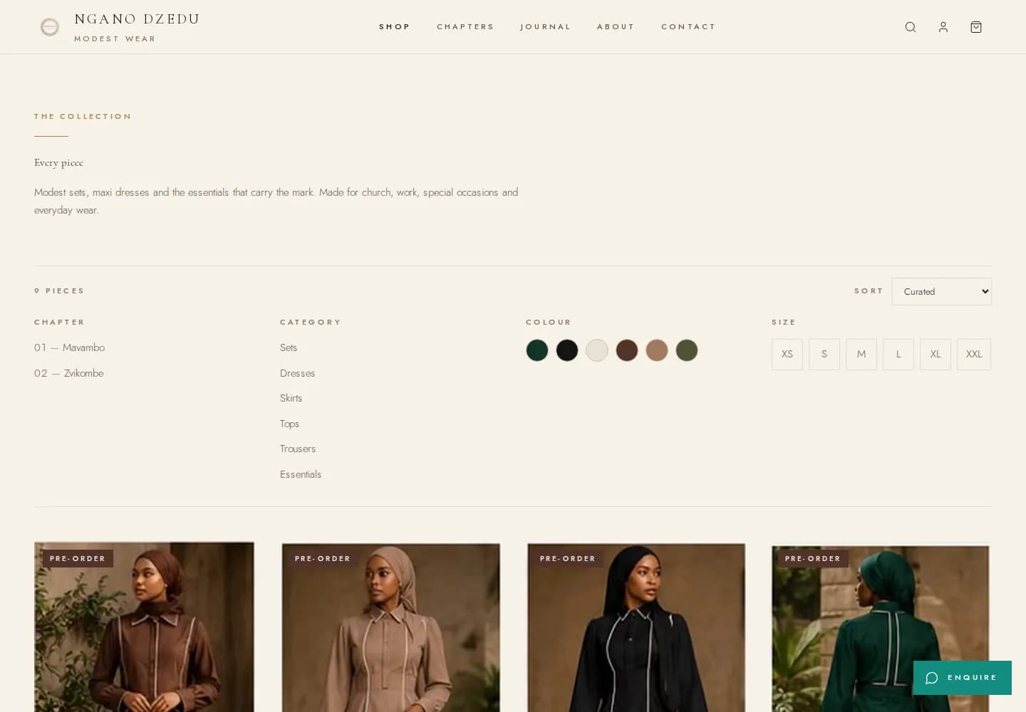 Shop with chapter, category, colour and size filters