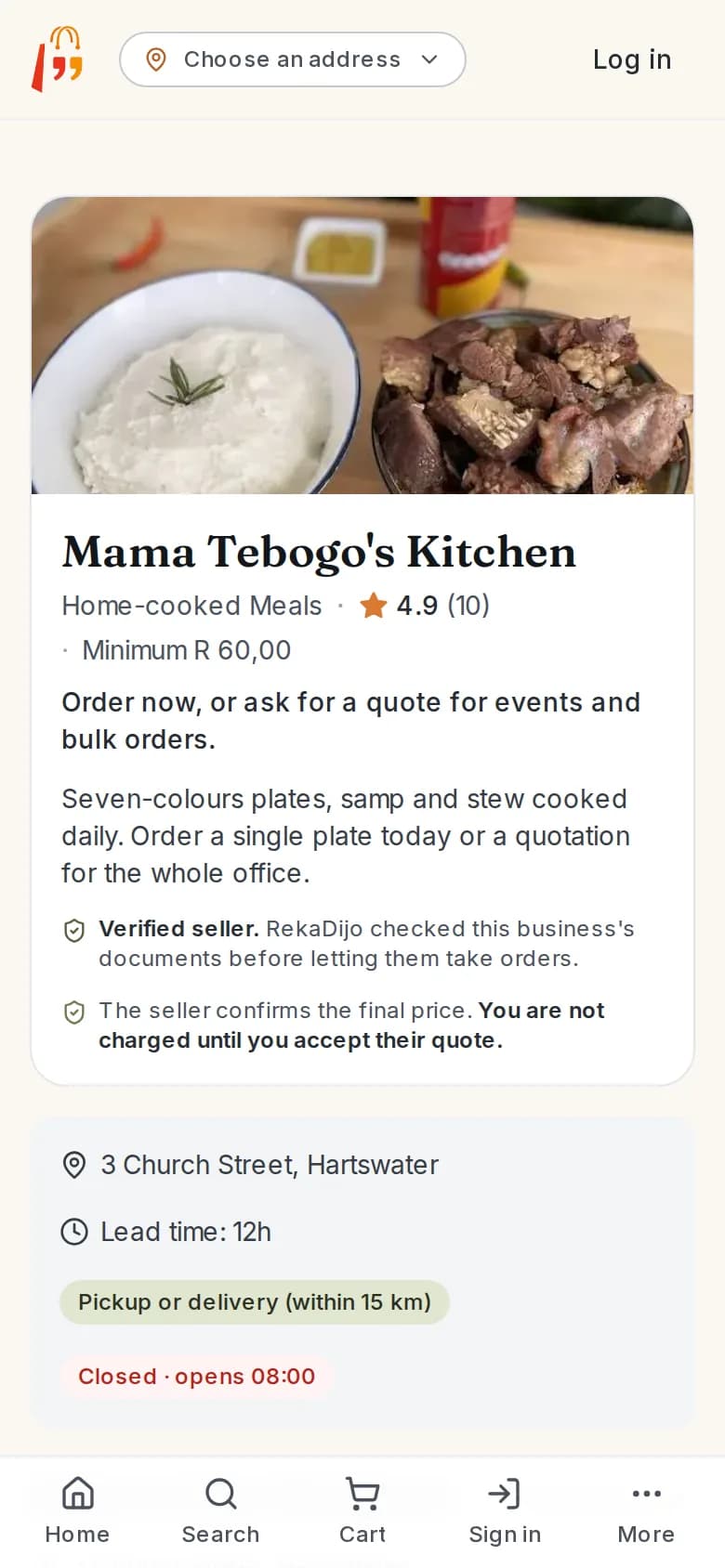 Mobile seller page