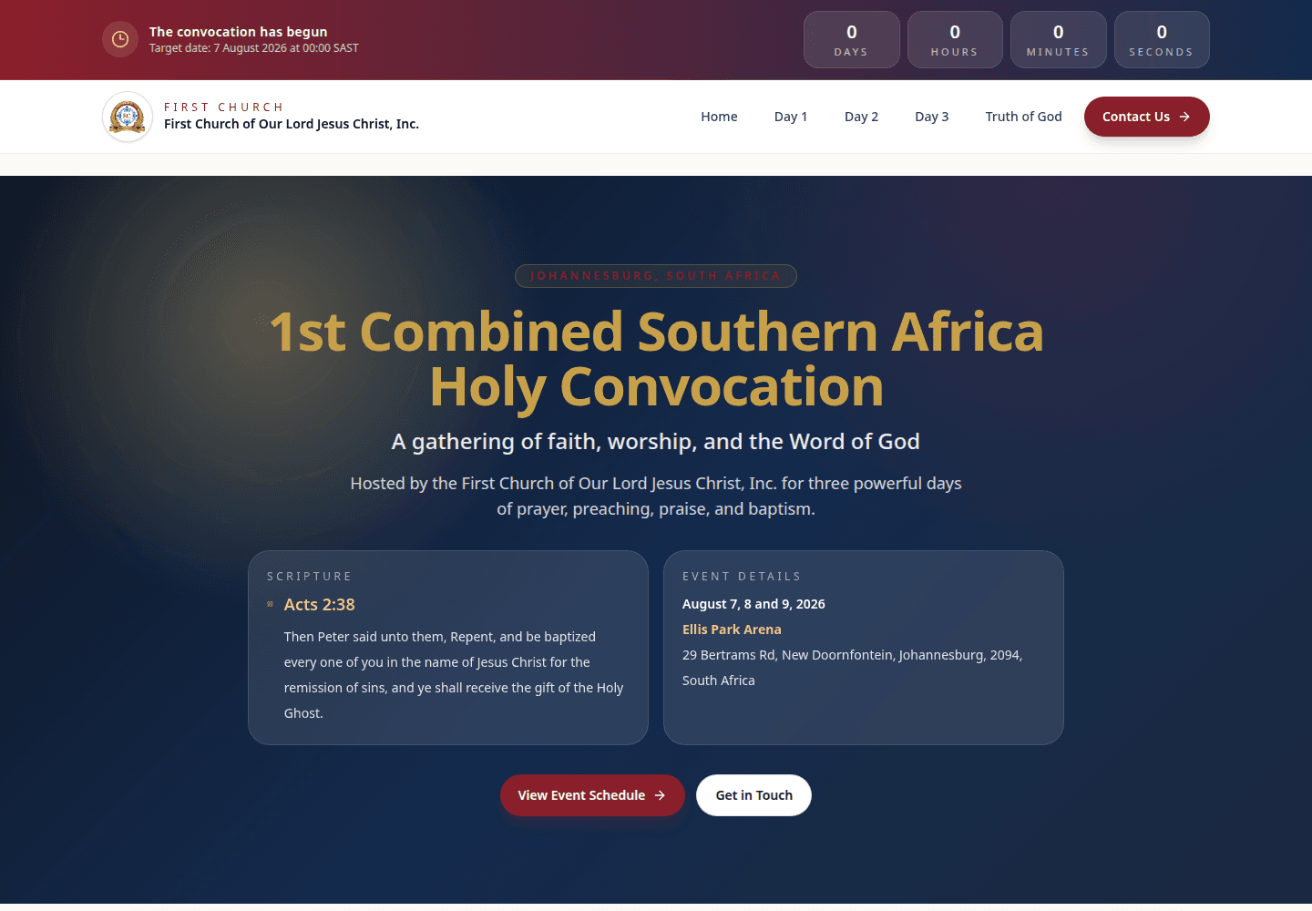First Church of Our Lord Jesus Christ — Event website